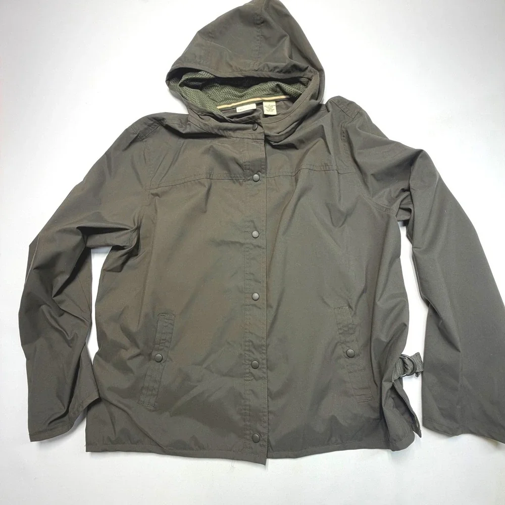 Crossroads Olive Green Hooded Rain Jacket Lightweight Snap‎ Front Womens L